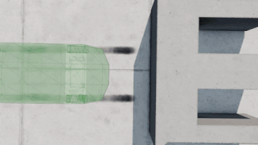 a computer generated image of a car with a green umbrella covering it