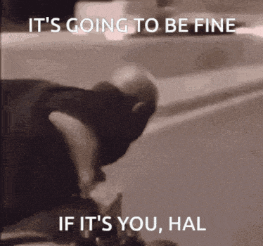 a man kneeling down with the words it 's going to be fine if it 's you hal on the bottom