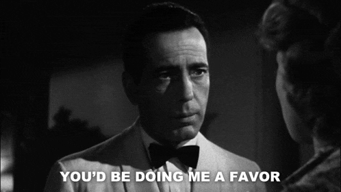 a man in a tuxedo is talking to a woman and the words you 'd be doing me a favor are visible