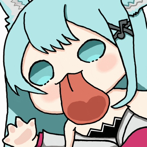 a drawing of a girl with blue hair sticking out her tongue