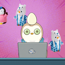 a cartoon of an owl sitting in front of a laptop computer