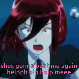 a girl with red hair is wearing a suit and tie and is screaming .