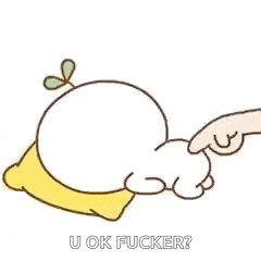 a hand is touching a cartoon character 's butt with a yellow pillow .