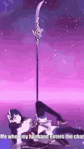 a man is laying on a purple surface with a sword in his hand .