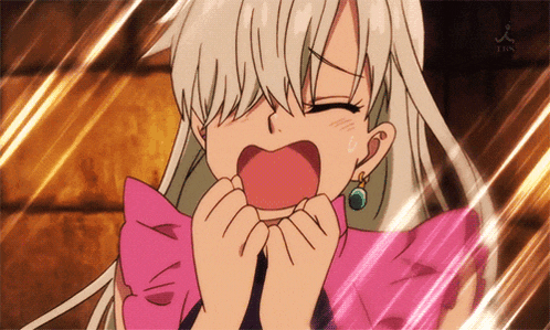 a cartoon girl with white hair and a pink top screaming