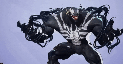 a close up of a venom statue with a purple background