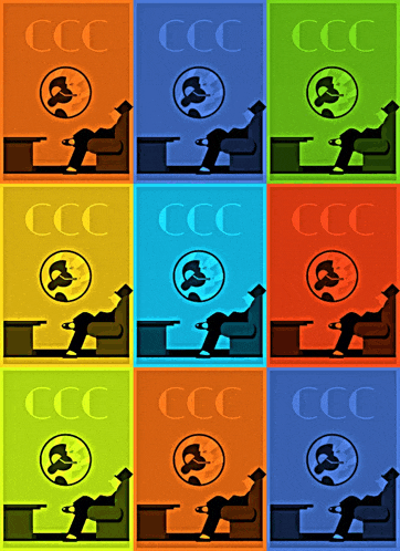 a collage of colorful posters with ccc written on them