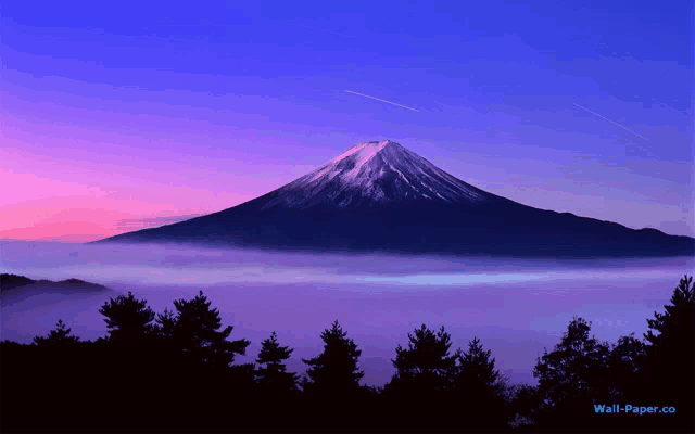 a picture of a mountain with trees in the foreground and the words wall-paper.co below it