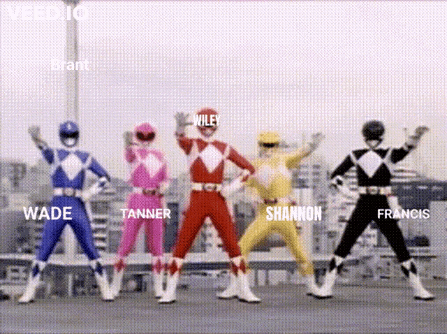 a group of power rangers with names like wade tanner and shannon on their faces