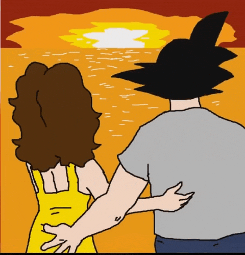 a cartoon of a man and woman looking at the ocean