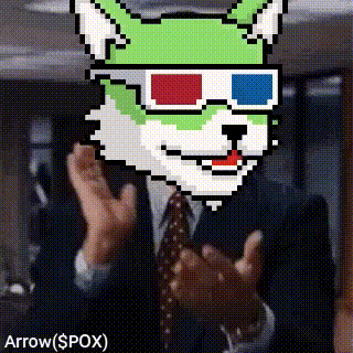 a pixel art of a dog wearing 3d glasses and a suit and tie