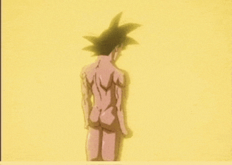 a naked man is standing in front of a yellow background