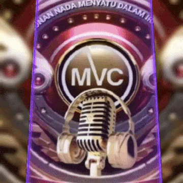 a microphone and headphones are on a purple background with the word mvc on it .