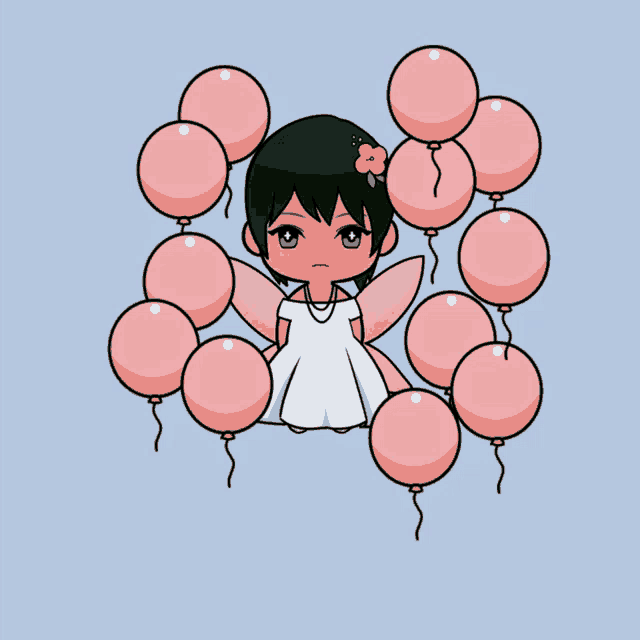 a cartoon of a girl with balloons around her