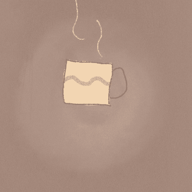 a drawing of a cup of coffee with smoke coming out of it