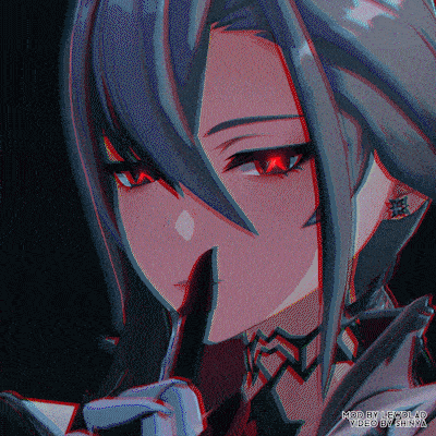 a close up of a person 's face with red eyes and the words made by newflare video by shinna on the bottom
