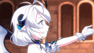 a girl with white hair and blue eyes is wearing a crown