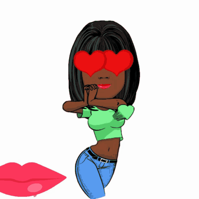 a cartoon of a woman with hearts covering her eyes