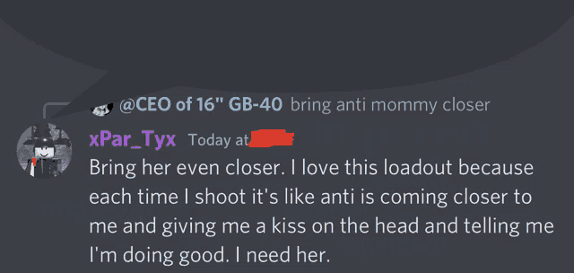 a screenshot of a discord conversation between xpar_tyx and @ceo of 16 " gb-40