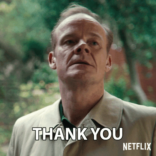 a man in a trench coat says thank you in a netflix advertisement