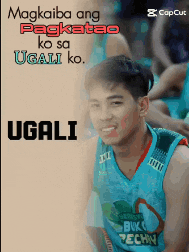 a man in a basketball jersey with the word ugali on it