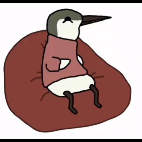 a cartoon of a bird sitting on a bean bag