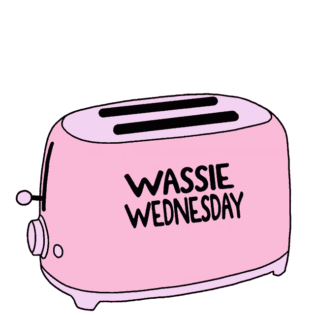 a pink toaster that says wassie wednesday