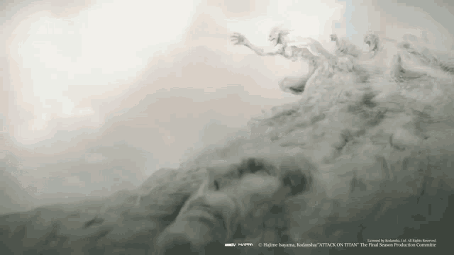 a drawing of a monster coming out of a cloud