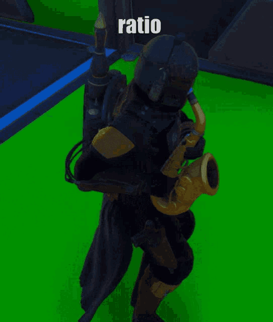 a man in a helmet is playing a saxophone in a video game .