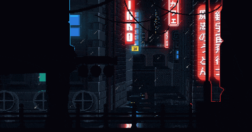 a pixel art of a city street with a sign that says 3f on it