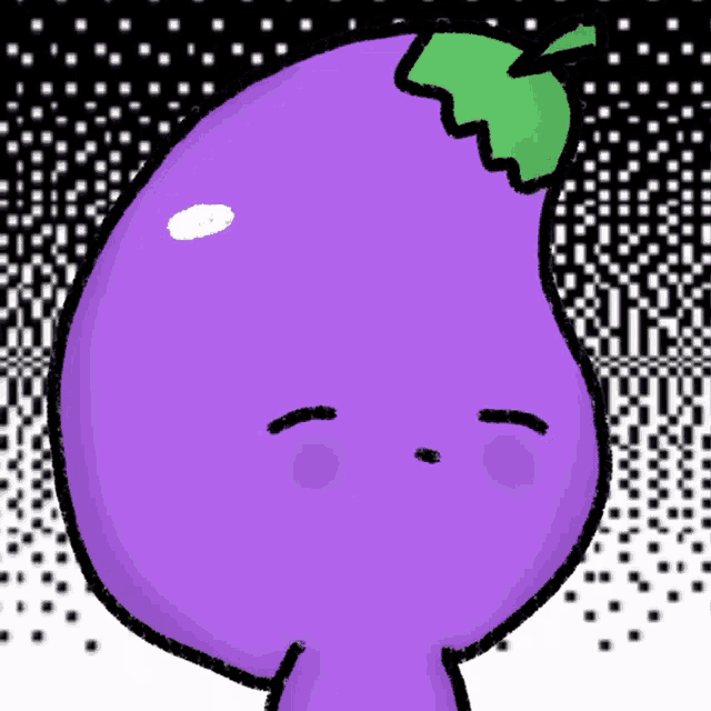 a purple eggplant with a green leaf on top of it