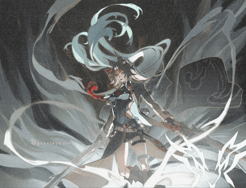a drawing of a girl with a sword and shield by gravity-dust