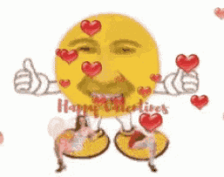 a smiley face with a beard and hearts around it
