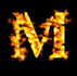 the letter n is burning in flames on a black background .