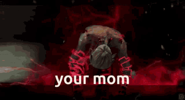 a red background with the words " your mom " in white