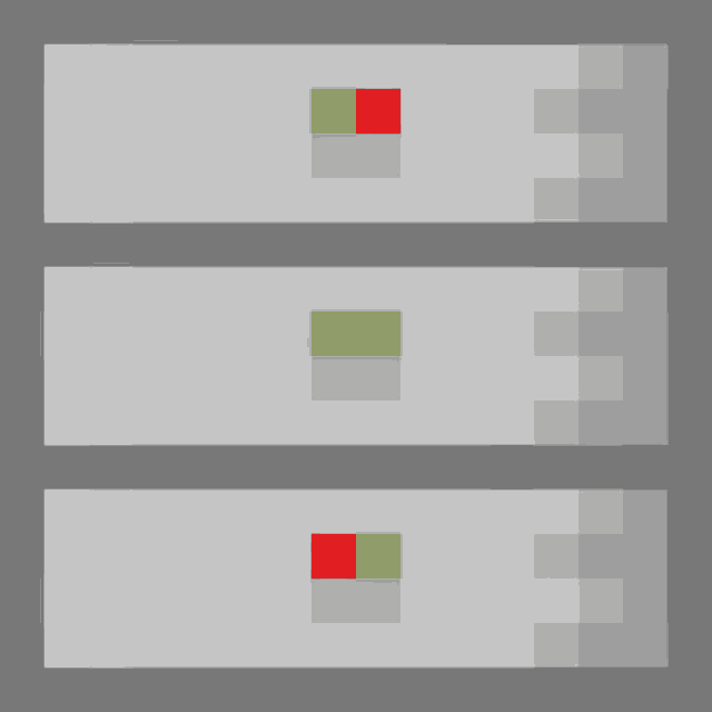 a row of white boxes with red and yellow squares on them