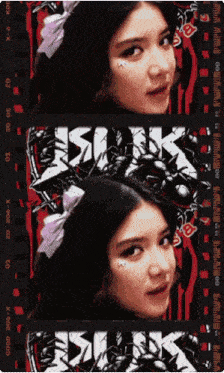 a woman 's face is shown on a film strip with the word silk written on it