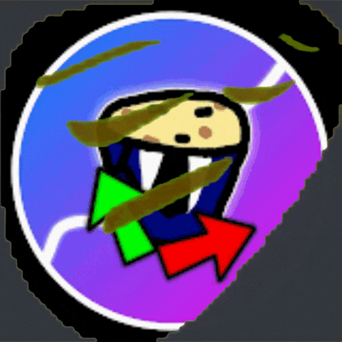 a cartoon drawing of a monster in a circle with arrows pointing to different directions