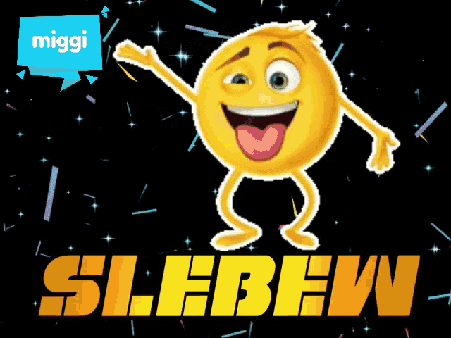 a cartoon smiley face with arms and legs is standing in front of a black background that says slhbehw