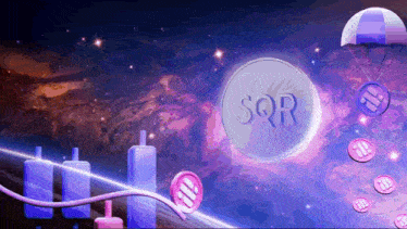 a coin that says sqr is floating in space