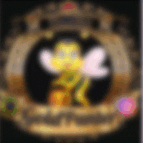 a blurred image of a fairy in a circle with the words ' disney ' on the bottom