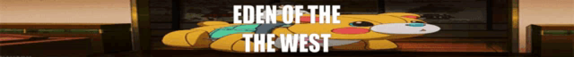 a cartoon of a teddy bear with the words edge of the west below it