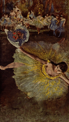 a painting of a woman in a yellow and green tutu