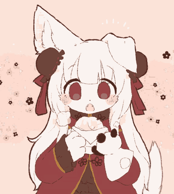 a drawing of a girl with white hair and a red coat