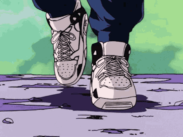 a cartoon drawing of a person 's feet wearing sneakers