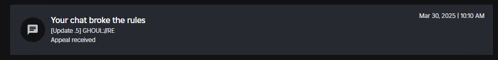 a screenshot of a chat that has been broken the rules