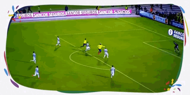 a soccer game is being played in front of a banner that says seguros sancor seguros