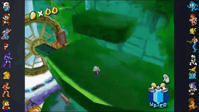 a screen shot of a video game with the word water on the bottom