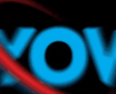 a glowing blue vox logo with a red circle around it