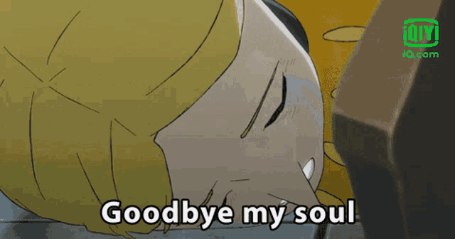 a cartoon of a man laying down with the words goodbye my soul written below him